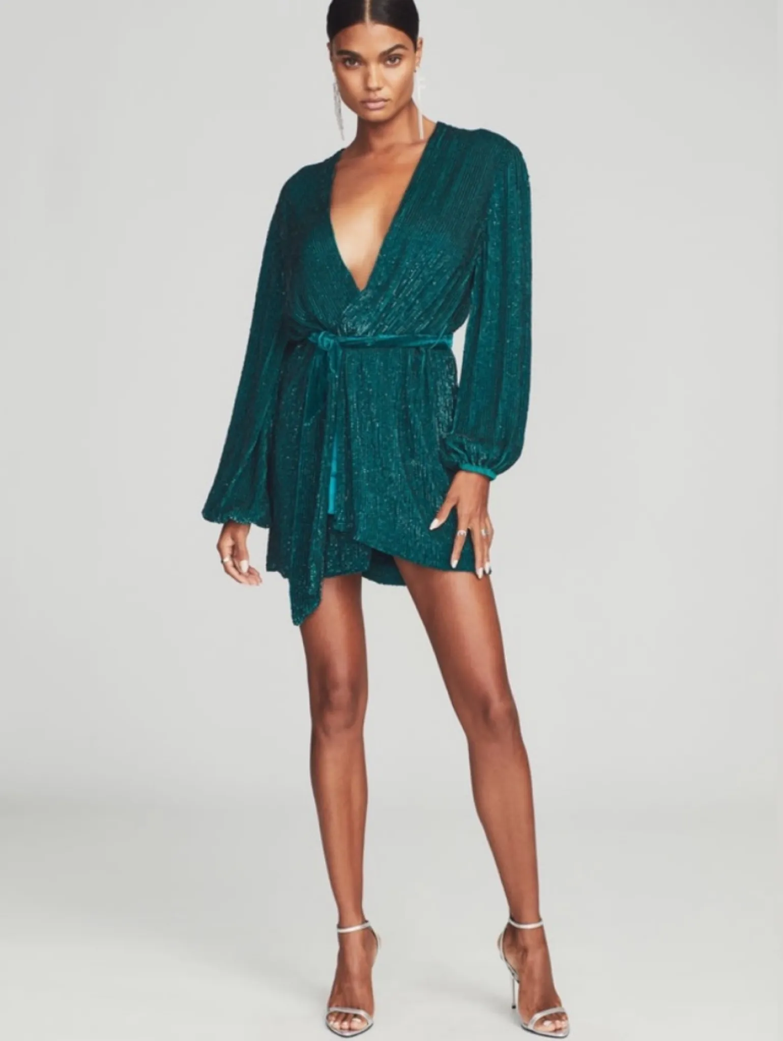 Retrofete Emerald Green Sequin Wrap Mini Dress